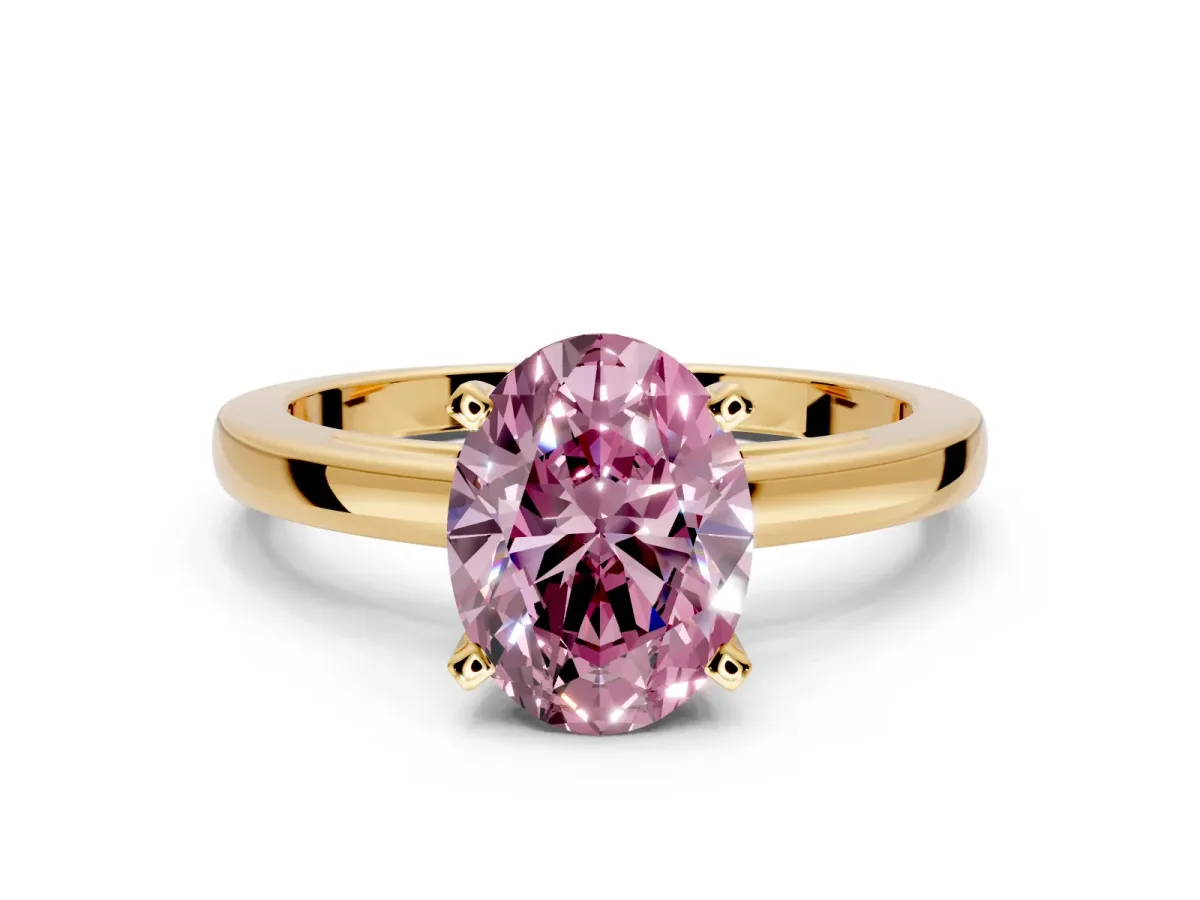 Solitaire Engagement Ring Setting for Fancy Pink Oval Center with Basket Rail and Prong Head in Yellow Gold