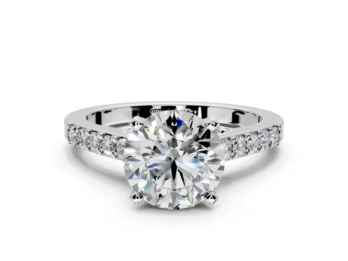 Solitaire Engagement Ring Setting for Round Cut Center with Crossover Accents and Prong Head in Platinum