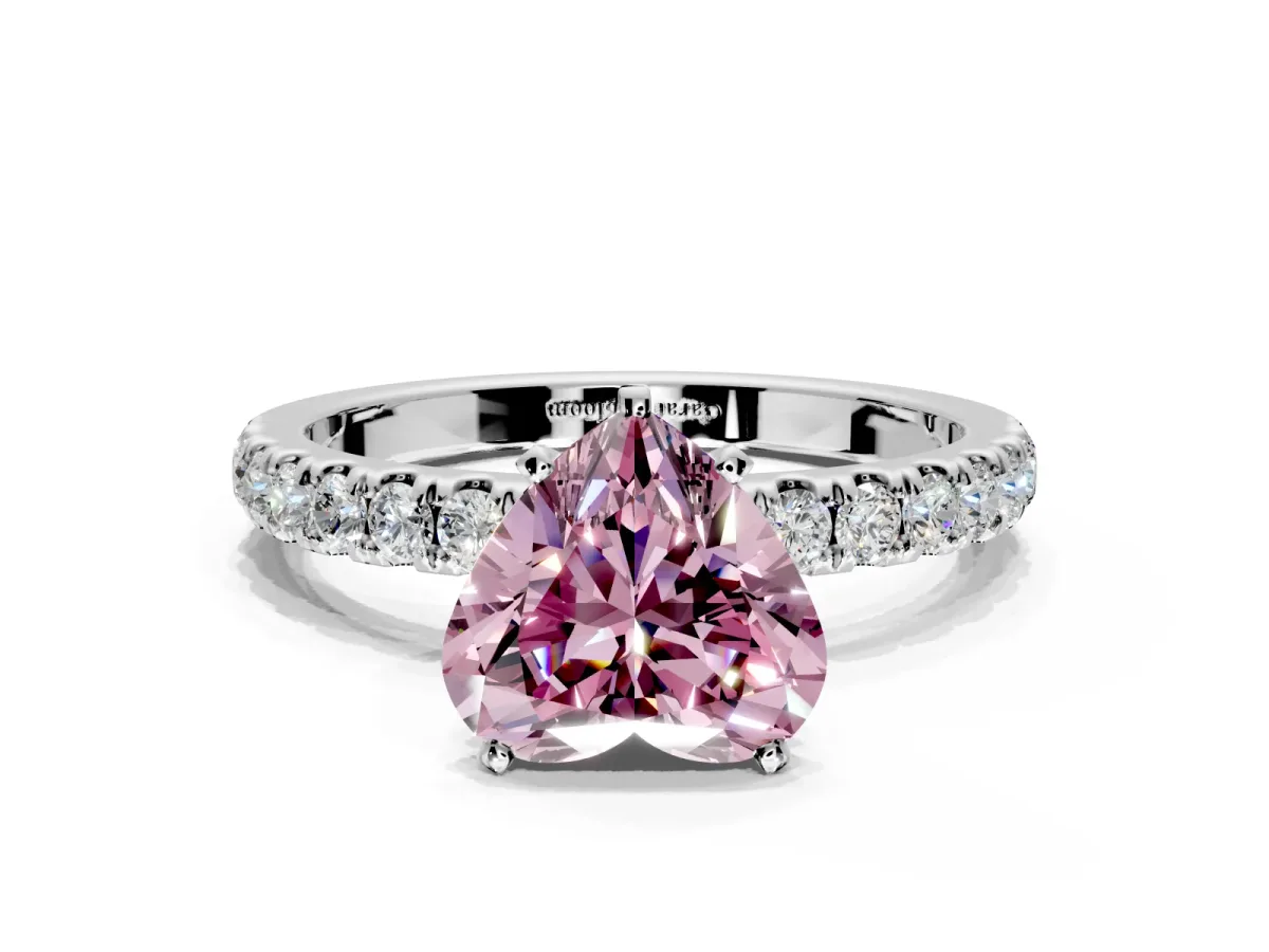 Open Basket Engagement Ring Setting for Fancy Pink Heart-Shaped Center with Pave Band and Prong Head in Sterling Silver