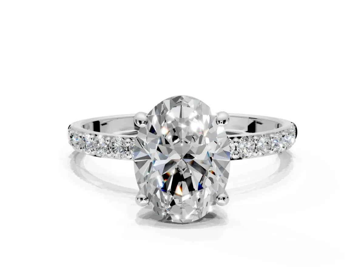 Solitaire Engagement Ring Setting for Oval Center with Pave Accents and Prong Head in Platinum