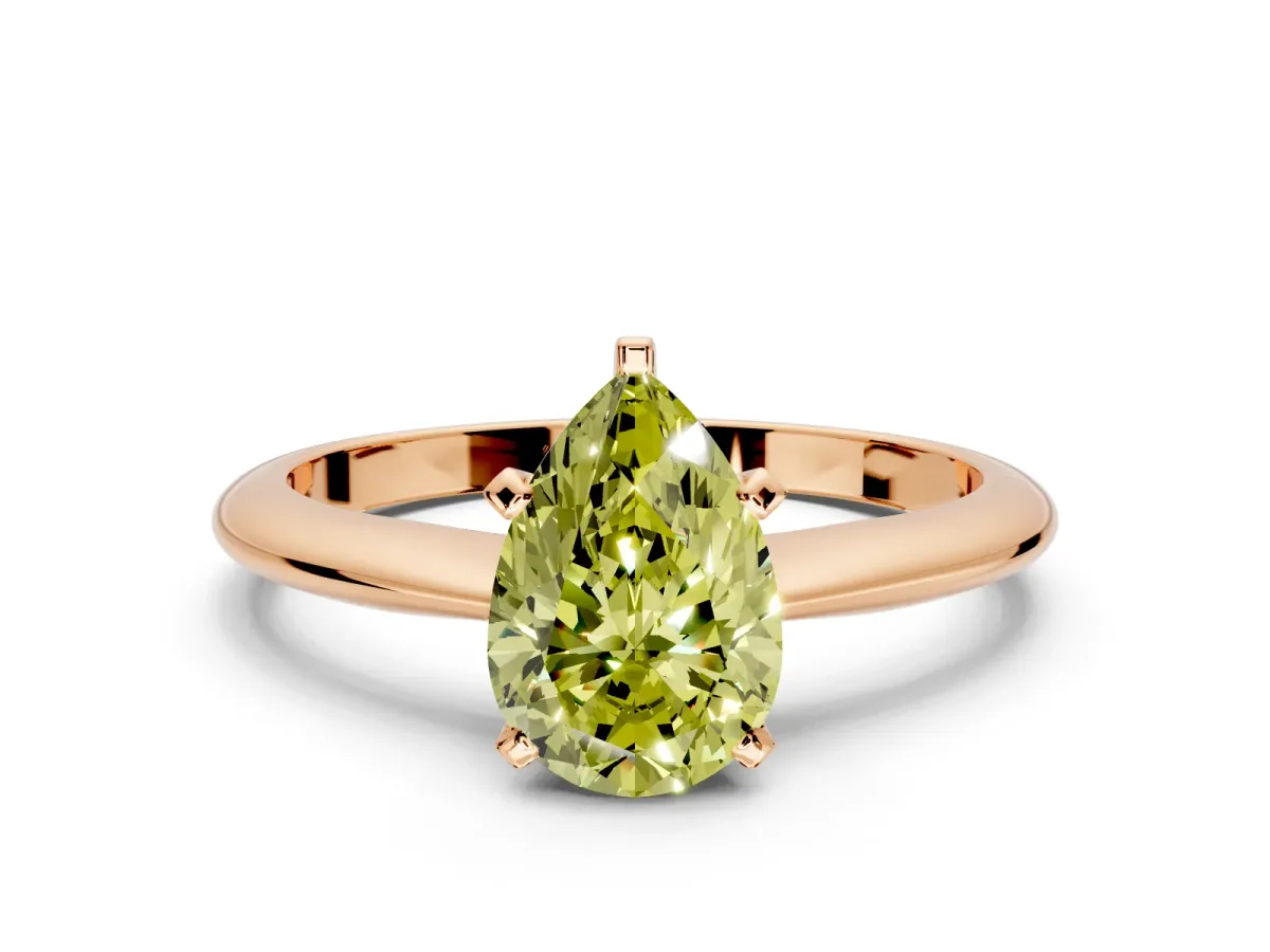 Solitaire Engagement Ring Setting for Fancy Yellow Pear-Shaped Center with Knife Ridge Band and Claw Prong Head in Rose Gold