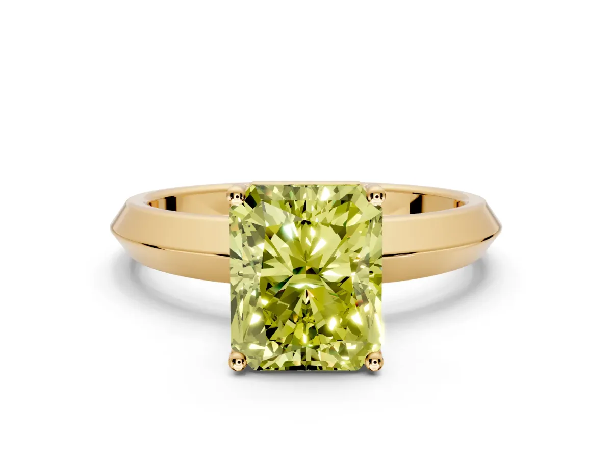 Solitaire Engagement Ring Setting for Fancy Yellow Radiant Cut Center with Wide Knife Ridge Band and Prong Head in Yellow Gold