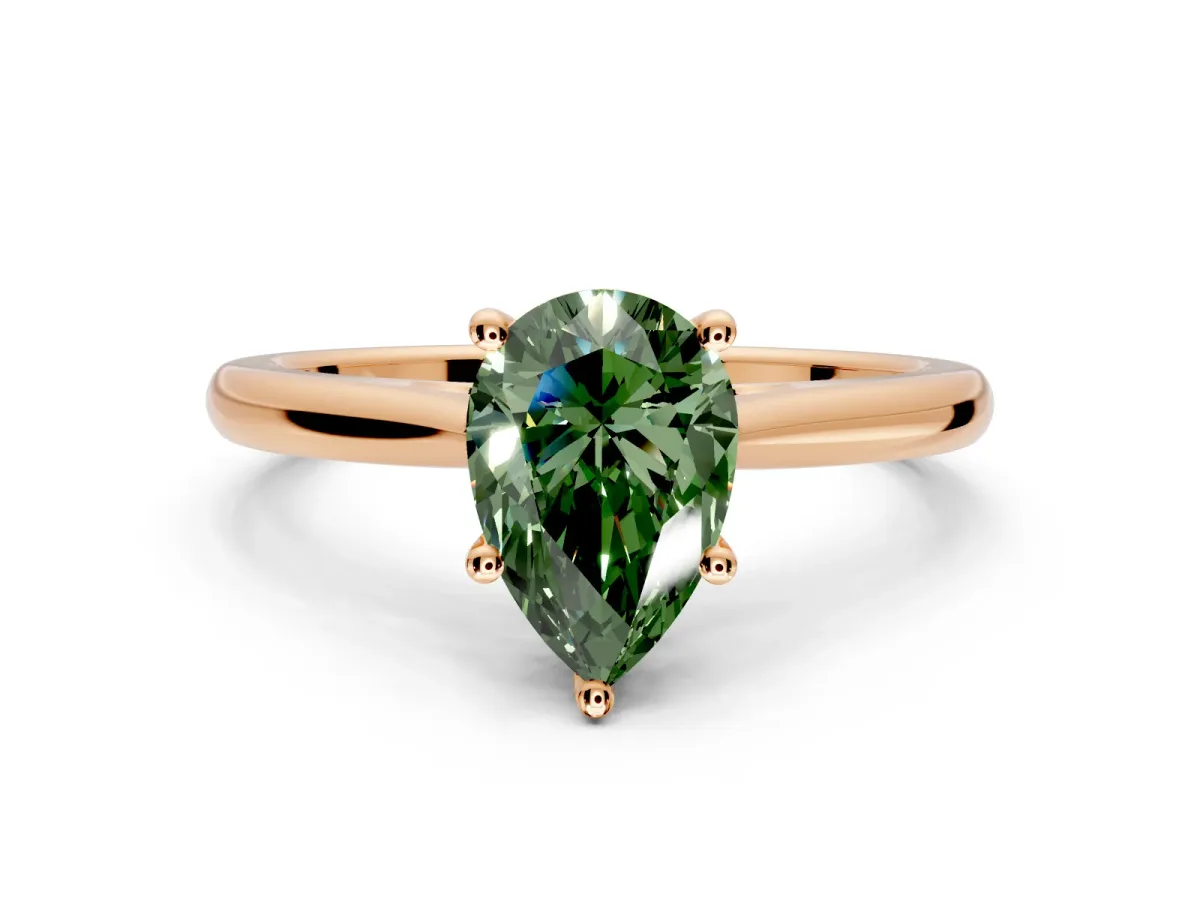 Solitaire Engagement Ring Setting for Fancy Green Pear-Shaped Center with Narrow Cathedral Band and Prong Head in Rose Gold