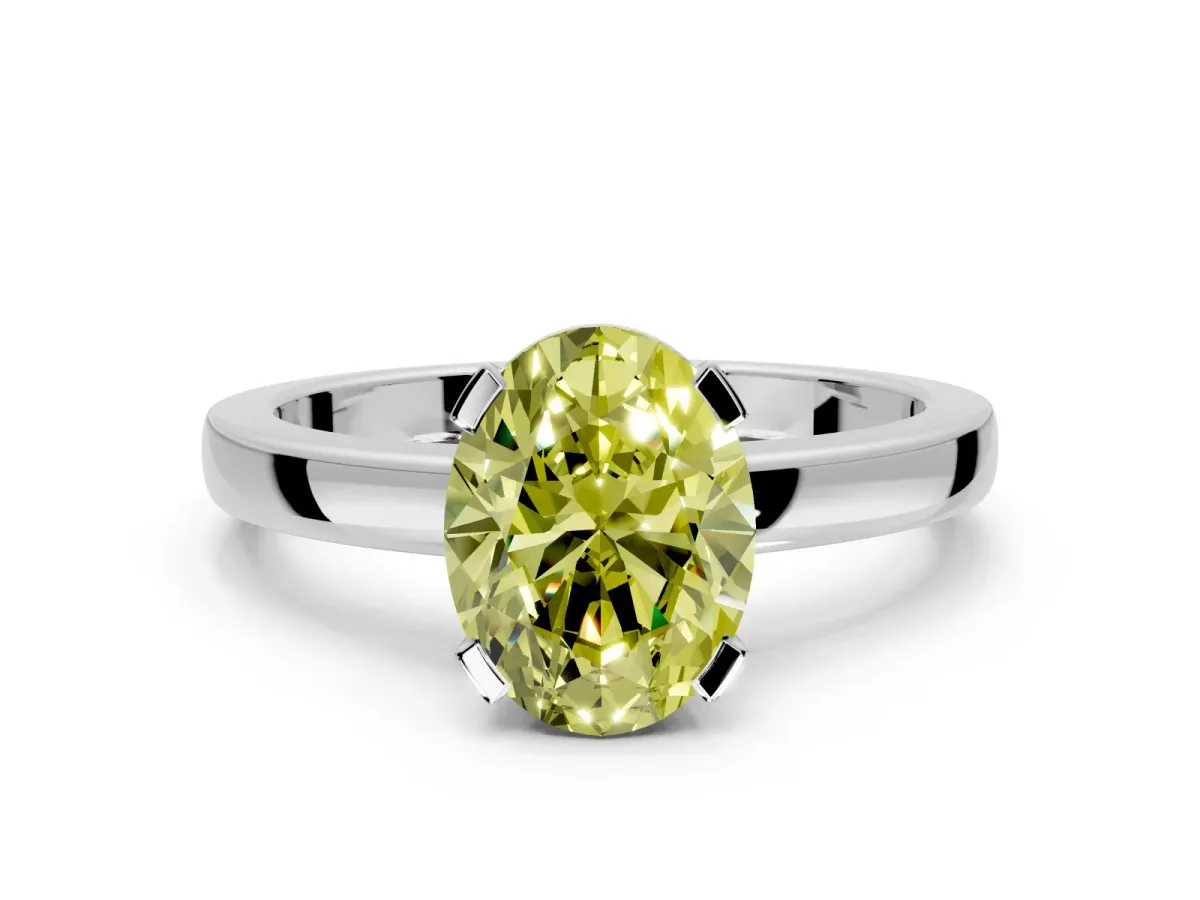 Solitaire Engagement Ring Setting for Fancy Yellow Oval Center with Plain Band and Flat Tab Prong Head in Platinum