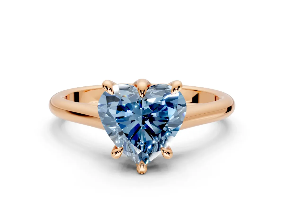 Solitaire Engagement Ring Setting for Fancy Blue Heart-Shaped Center with Cathedral Band and Prong Head in Rose Gold