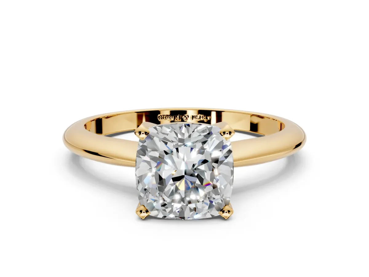 Solitaire Engagement Ring Setting for Cushion Cut Center with Knife Ridge Band and Claw Prong Head in Yellow Gold