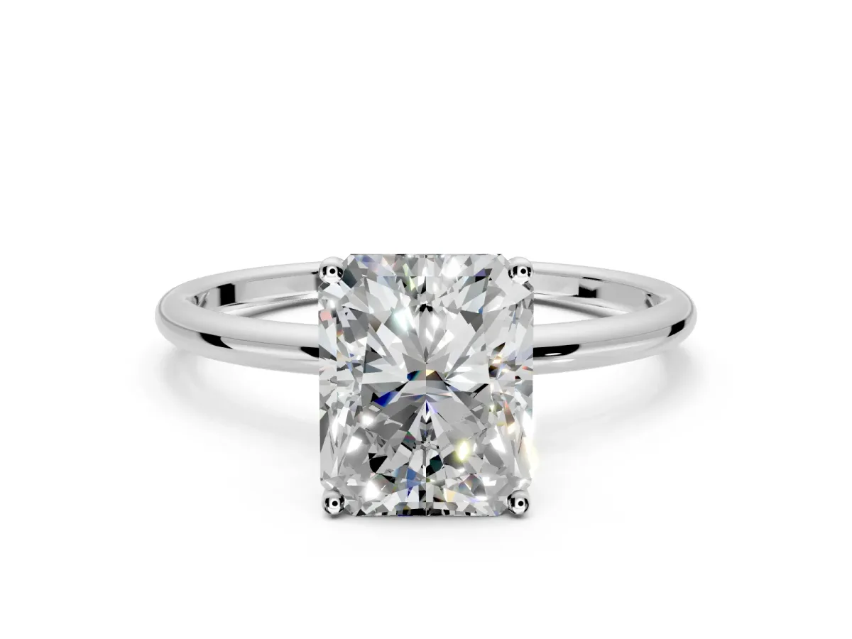 Solitaire Engagement Ring Setting for Radiant Cut Center with Straight Thin Band and Prong Head in Sterling Silver