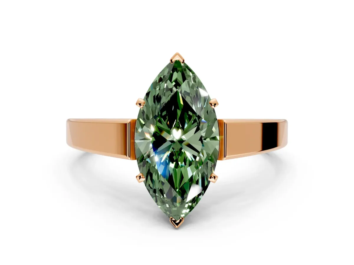 Solitaire Engagement Ring Setting for Fancy Green Marquise Center with Tapered Split Shoulders and Prong Head in Rose Gold
