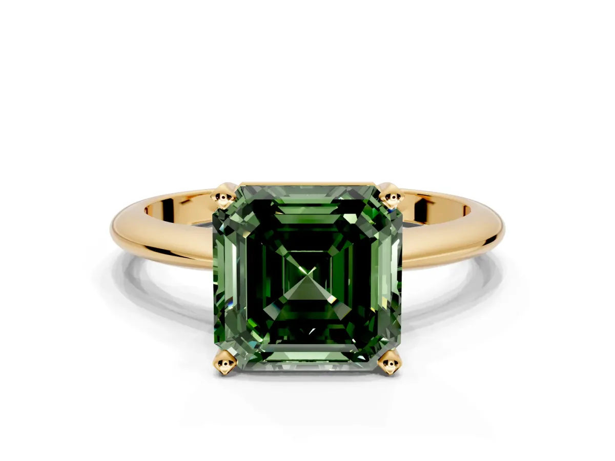 Solitaire Engagement Ring Setting for Fancy Green Asscher Cut Center with Knife Ridge Band and Claw Prong Head in Yellow Gold