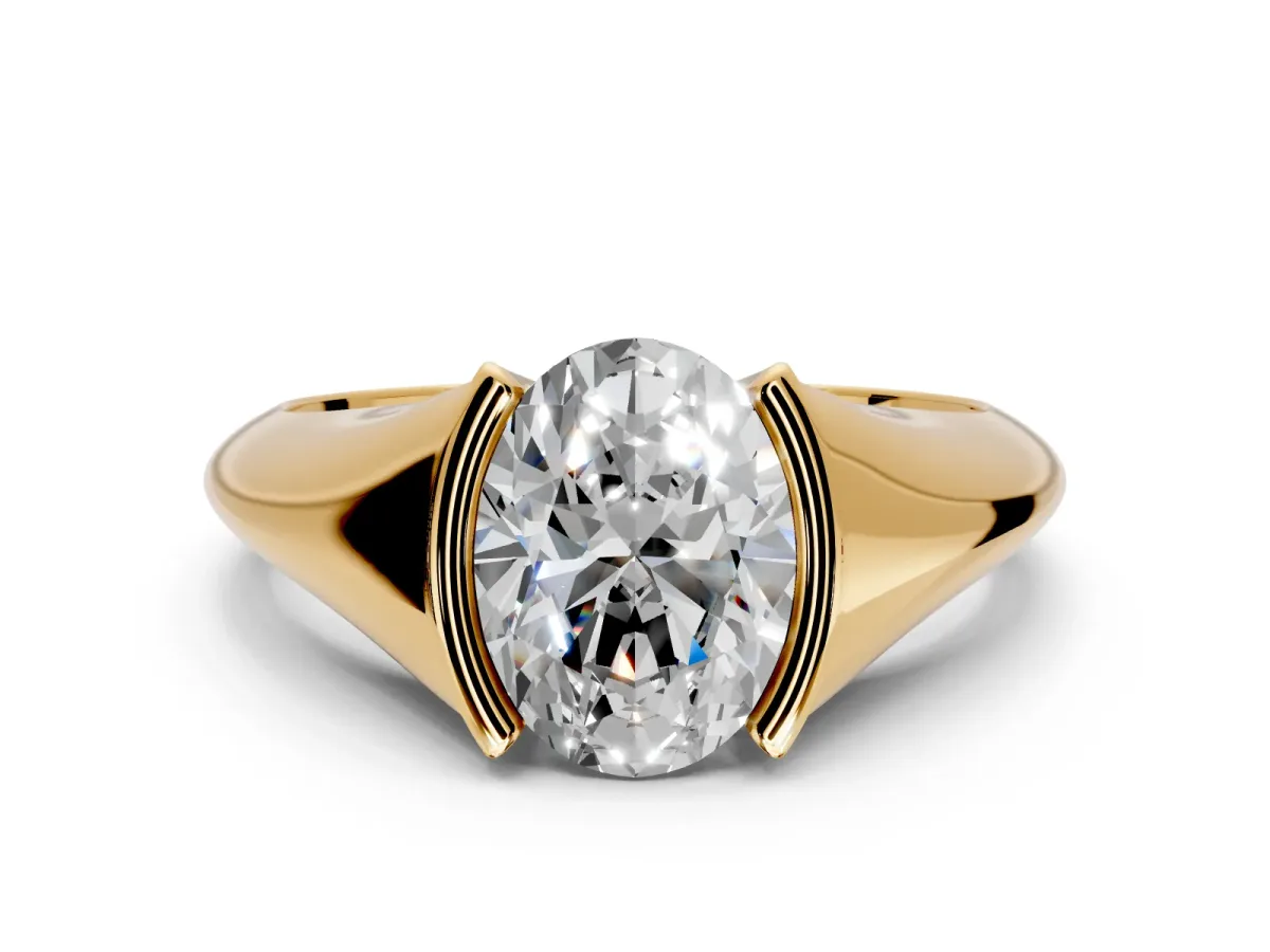 Tension Engagement Ring Setting for Oval Center with Wide Tapered Band and Tension Head in Yellow Gold