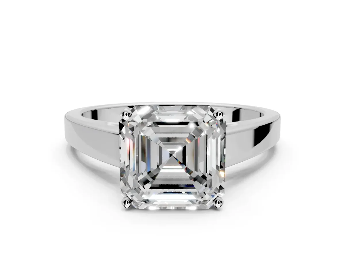Solitaire Engagement Ring Setting for Asscher Cut Center with Tapered Split Shoulders and Prong Head in Sterling Silver