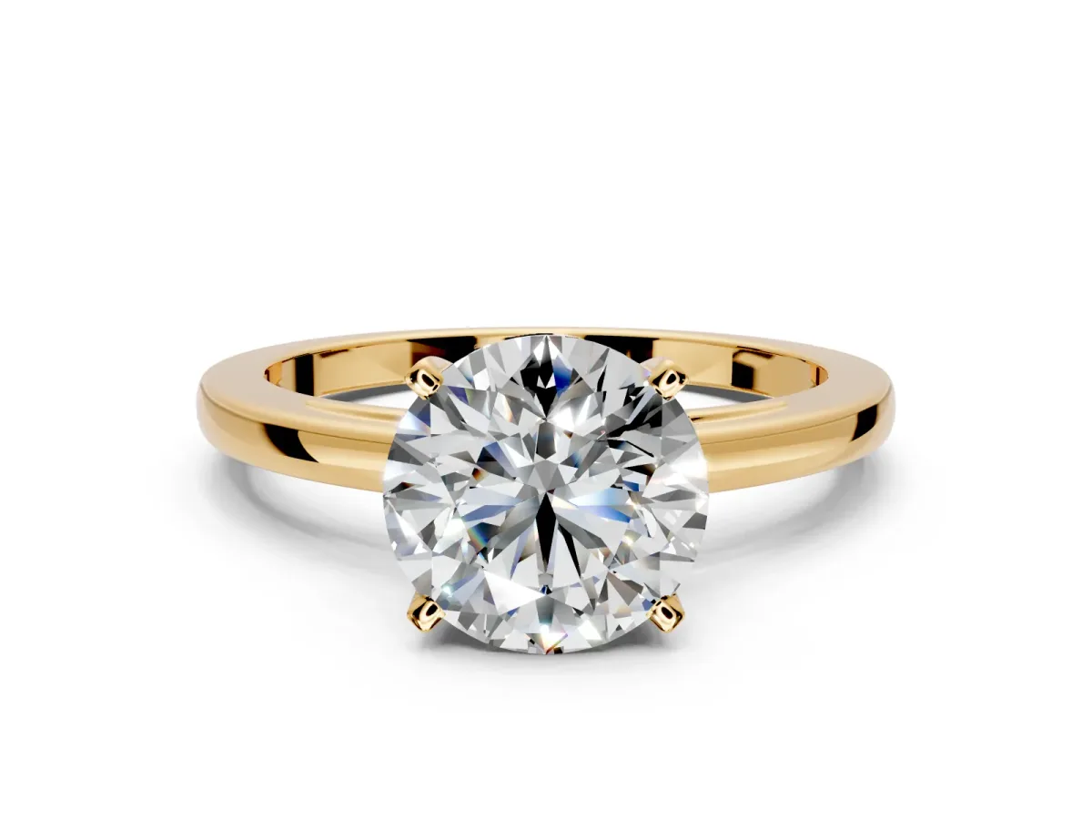Solitaire Engagement Ring Setting for Round Cut Center with Basket Rail and Prong Head in Yellow Gold