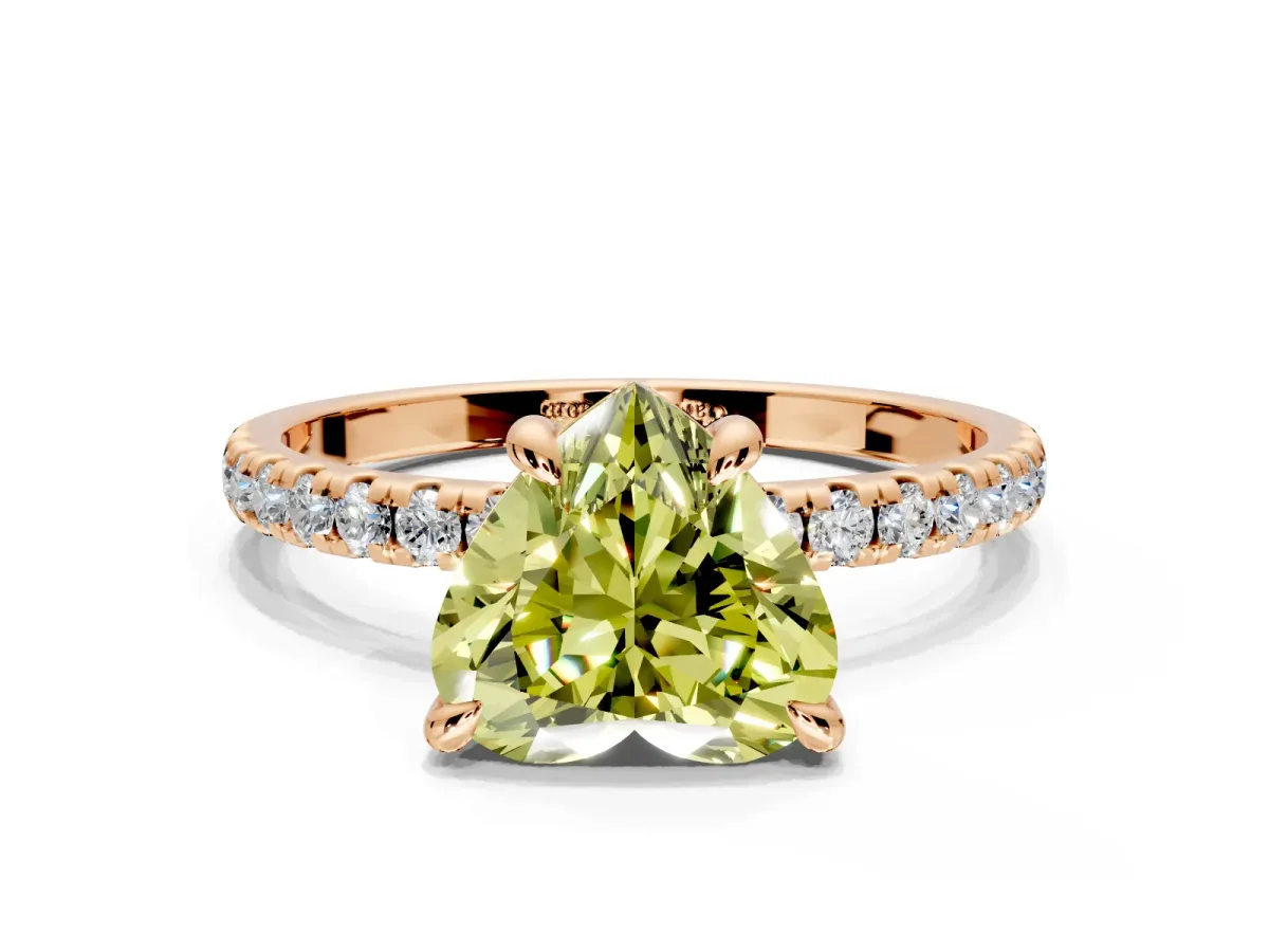 Solitaire Engagement Ring Setting for Fancy Yellow Heart-Shaped Center with Fine Pave Narrow Band and Prong Head in Rose Gold