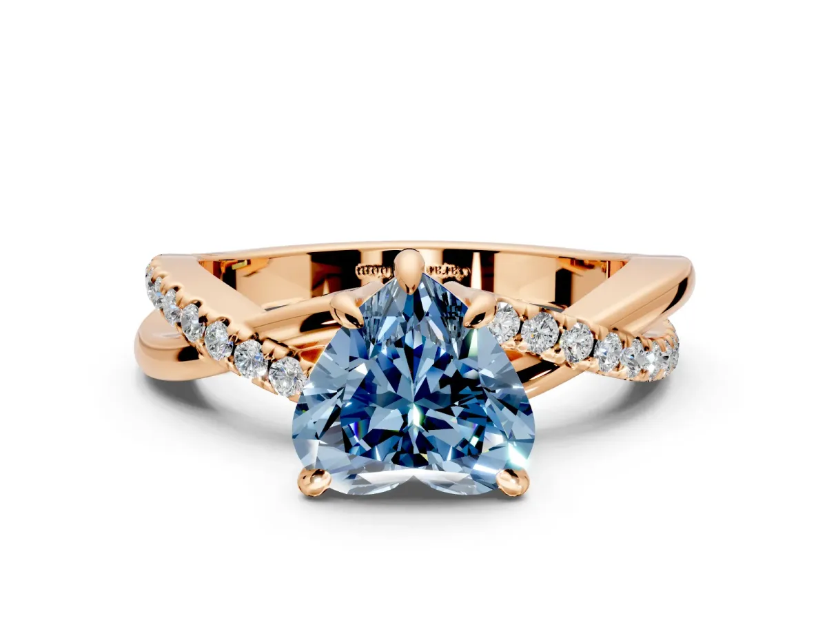 Solitaire Engagement Ring Setting for Fancy Blue Heart-Shaped Center with Half-Pave Crossover Band and Prong Head in Rose Gold