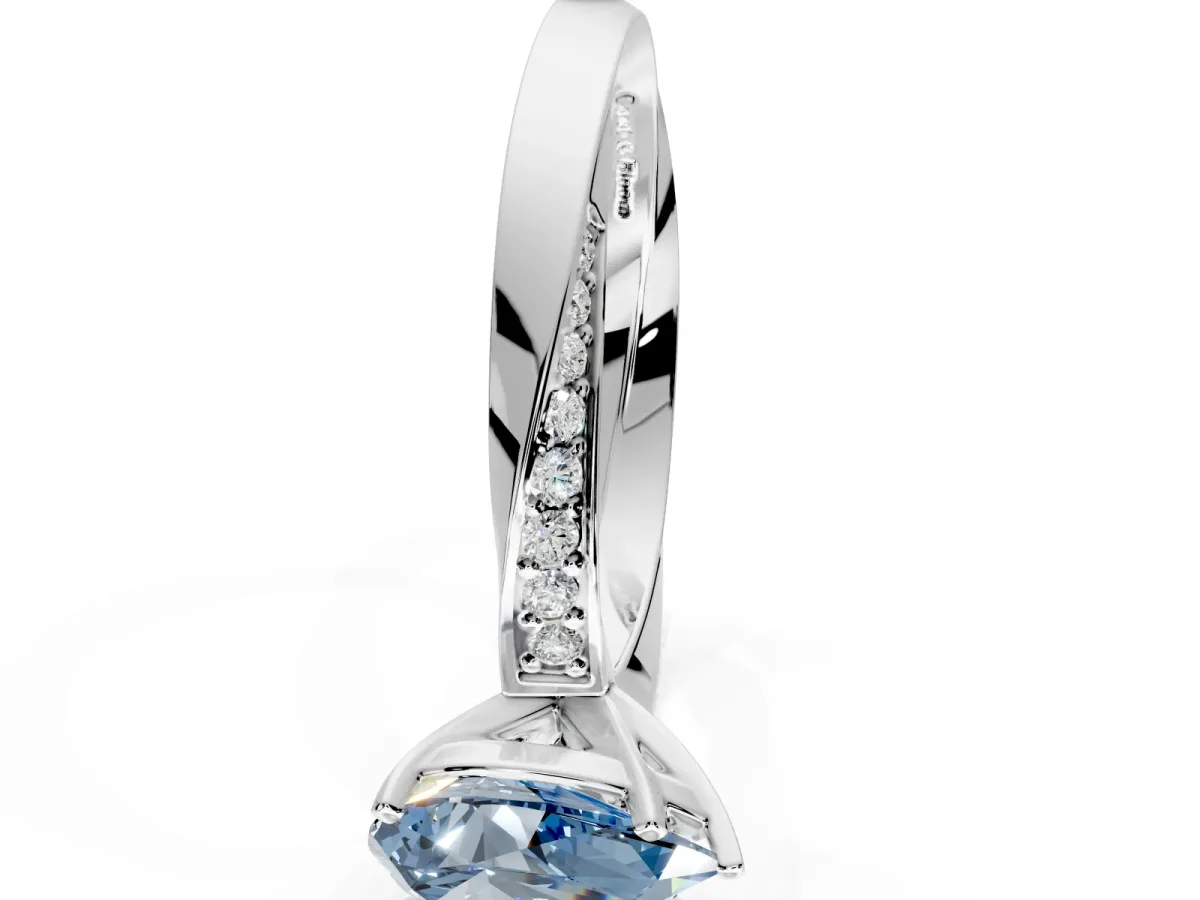 Side Accent Engagement Ring Setting for Fancy Blue Pear-Shaped Center with Accent Shoulders and Prong Head in White Gold