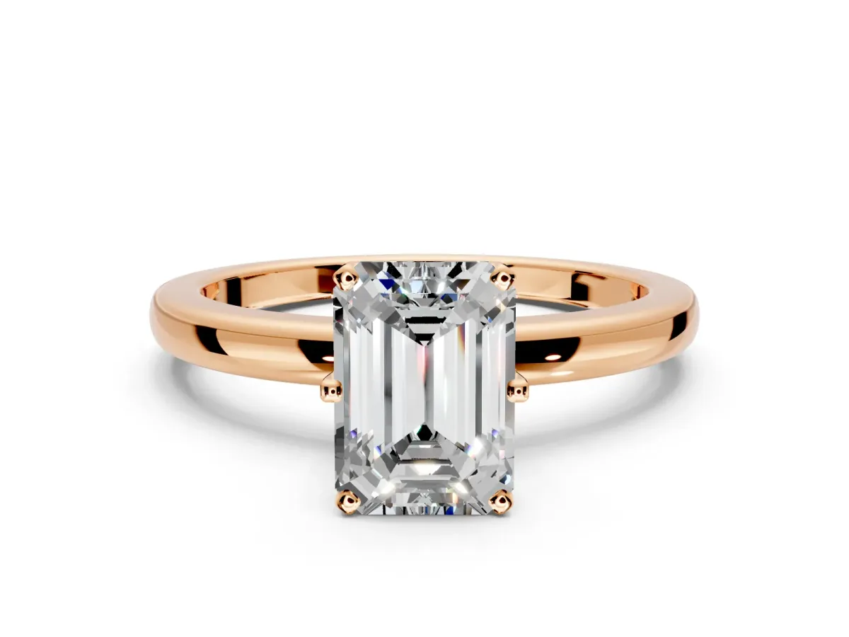 Solitaire Engagement Ring Setting for Emerald Cut Center with Plain Band and Tulip Prong Head in Rose Gold