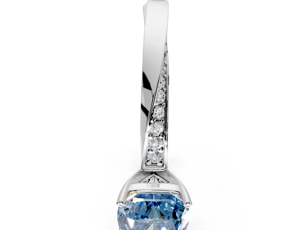 Side Accent Engagement Ring Setting for Fancy Blue Cushion Cut Center with Accent Shoulders and Prong Head in Sterling Silver