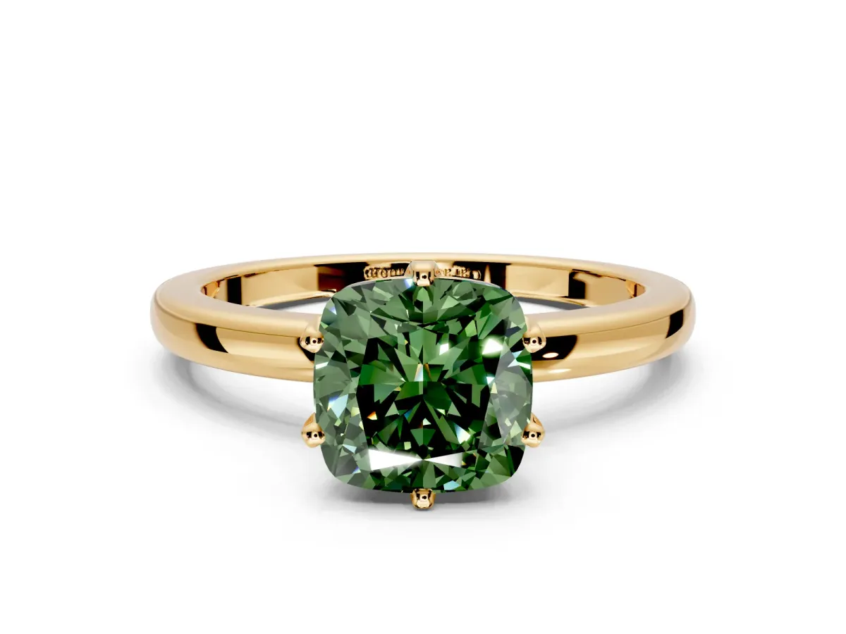 Solitaire Engagement Ring Setting for Fancy Green Cushion Cut Center with Plain Band and Tulip Prong Head in Yellow Gold