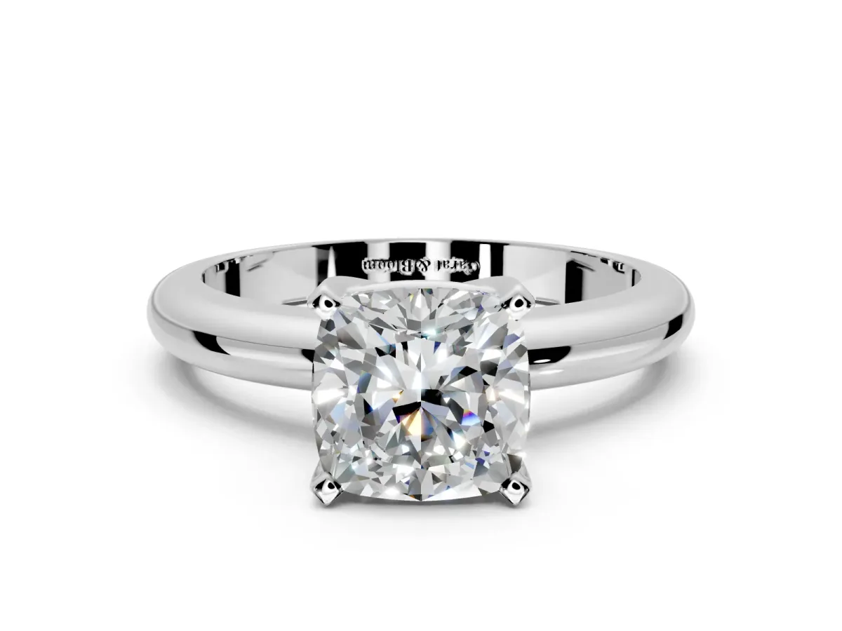 Solitaire Engagement Ring Setting for Cushion Cut Center with Wire Band and Prong Head in Platinum