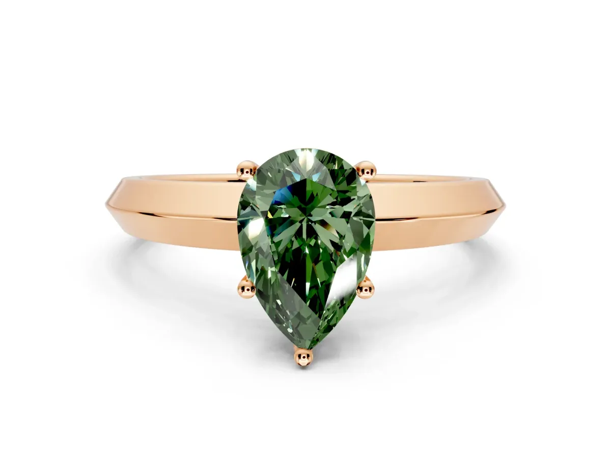 Solitaire Engagement Ring Setting for Fancy Green Pear-Shaped Center with Wide Knife Ridge Band and Prong Head in Rose Gold