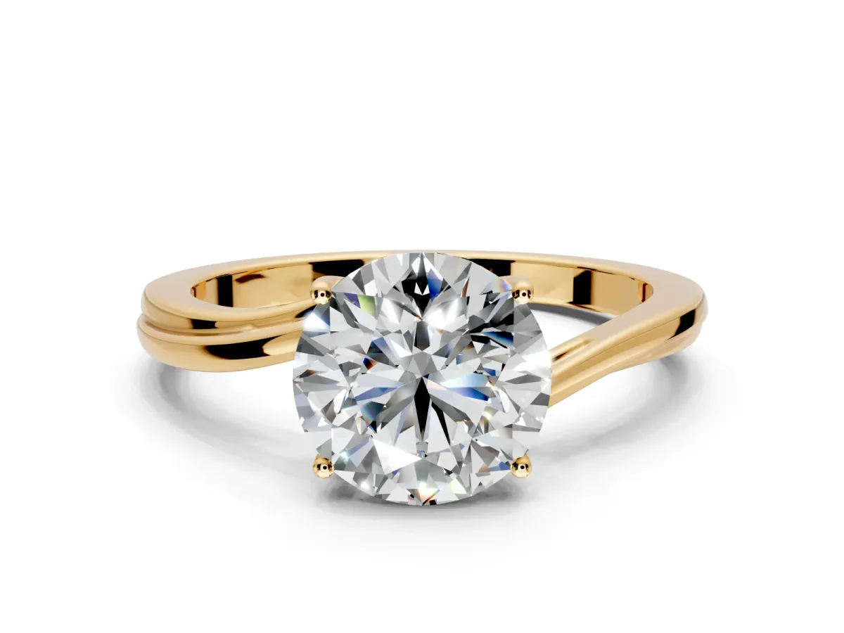 Solitaire Engagement Ring Setting for Round Cut Center with Plain Bypass Twist Band and Prong Head in Yellow Gold