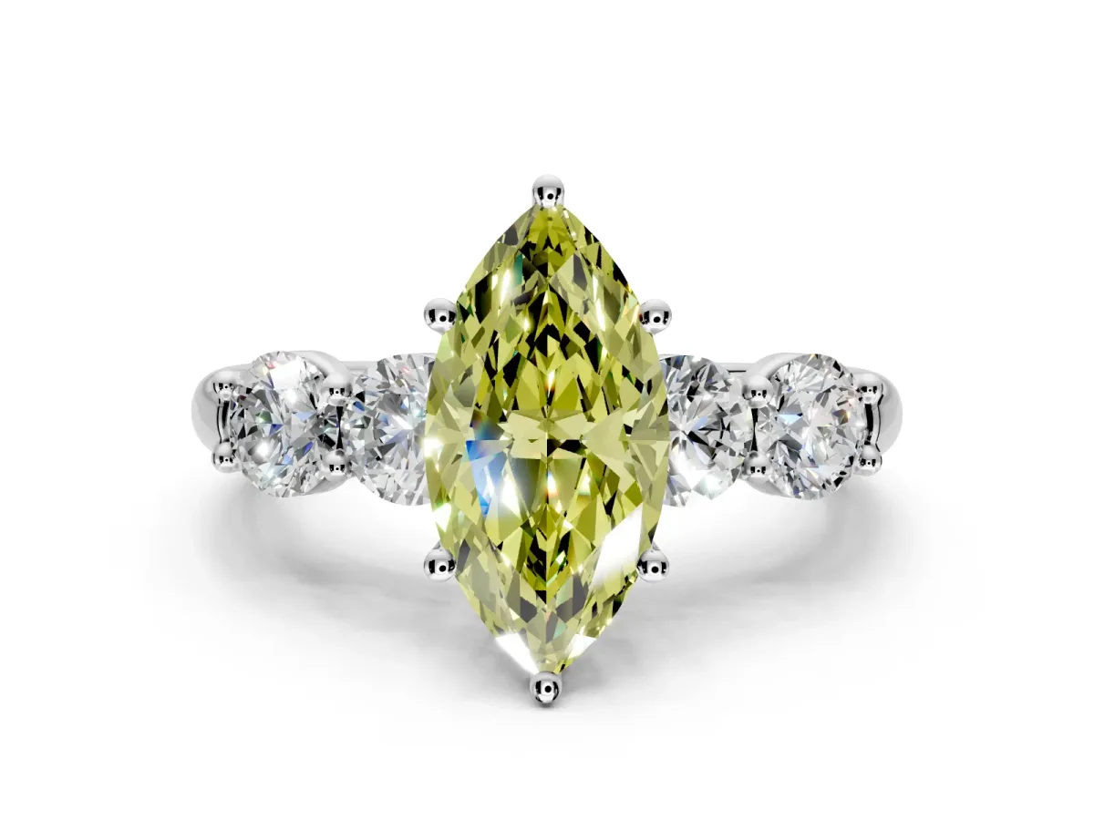 5 Stone Engagement Ring Setting for Fancy Yellow Marquise Center with Graduated Accents and Prong Head in Platinum