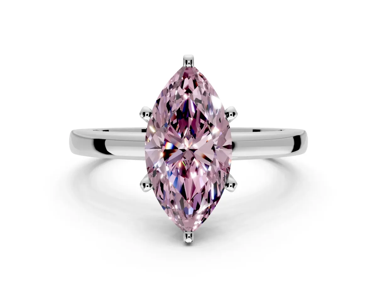 Solitaire Engagement Ring Setting for Fancy Pink Marquise Center with Basket Rail and Prong Head in Platinum