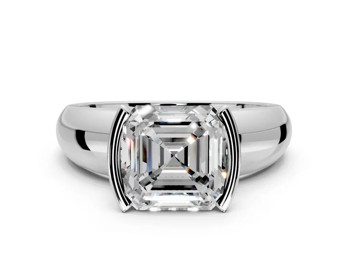 Tension Engagement Ring Setting for Asscher Cut Center with Wide Flat Band and Tension Head in Platinum