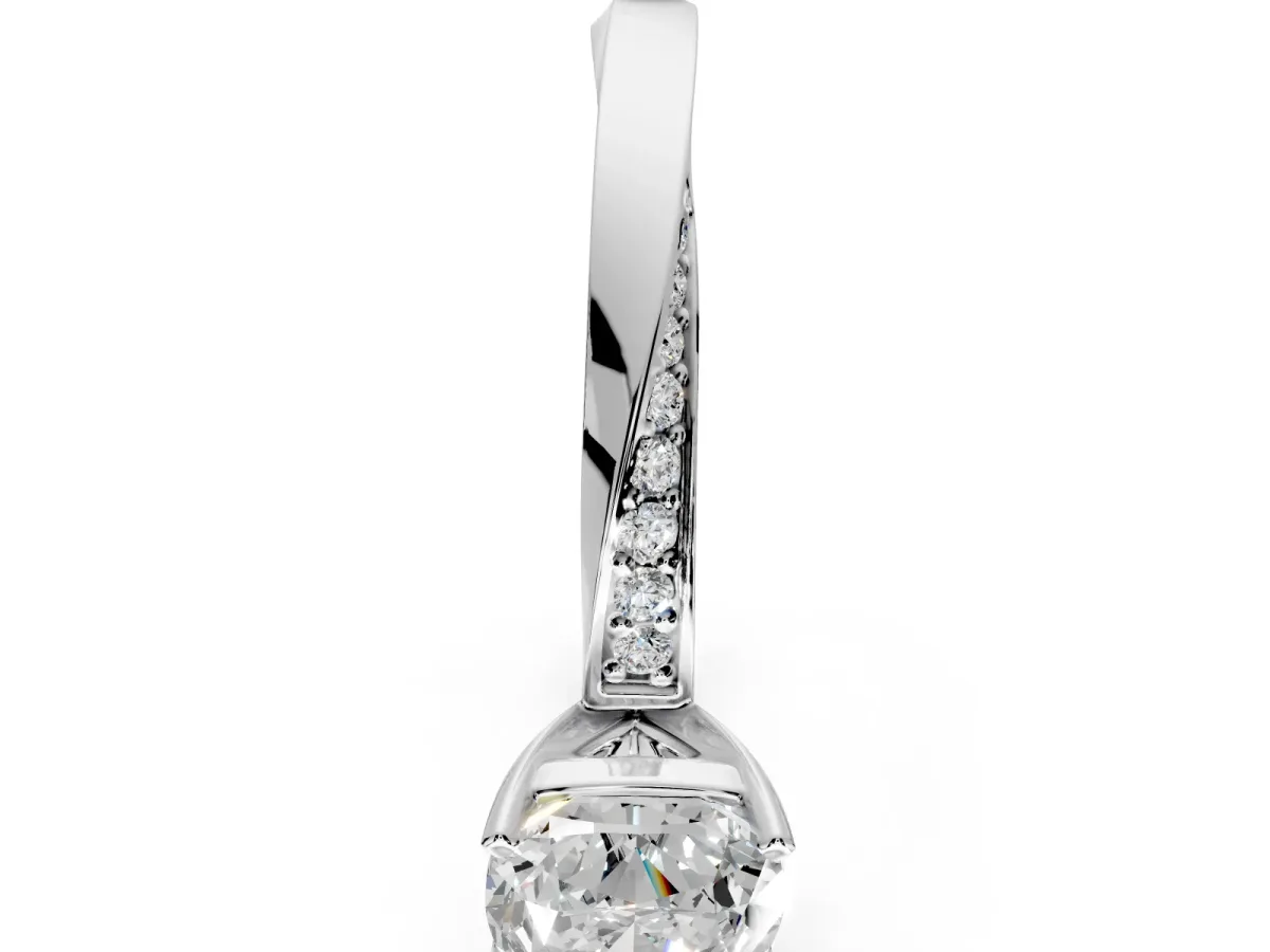 Side Accent Engagement Ring Setting for Cushion Cut Center with Accent Shoulders and Prong Head in Platinum