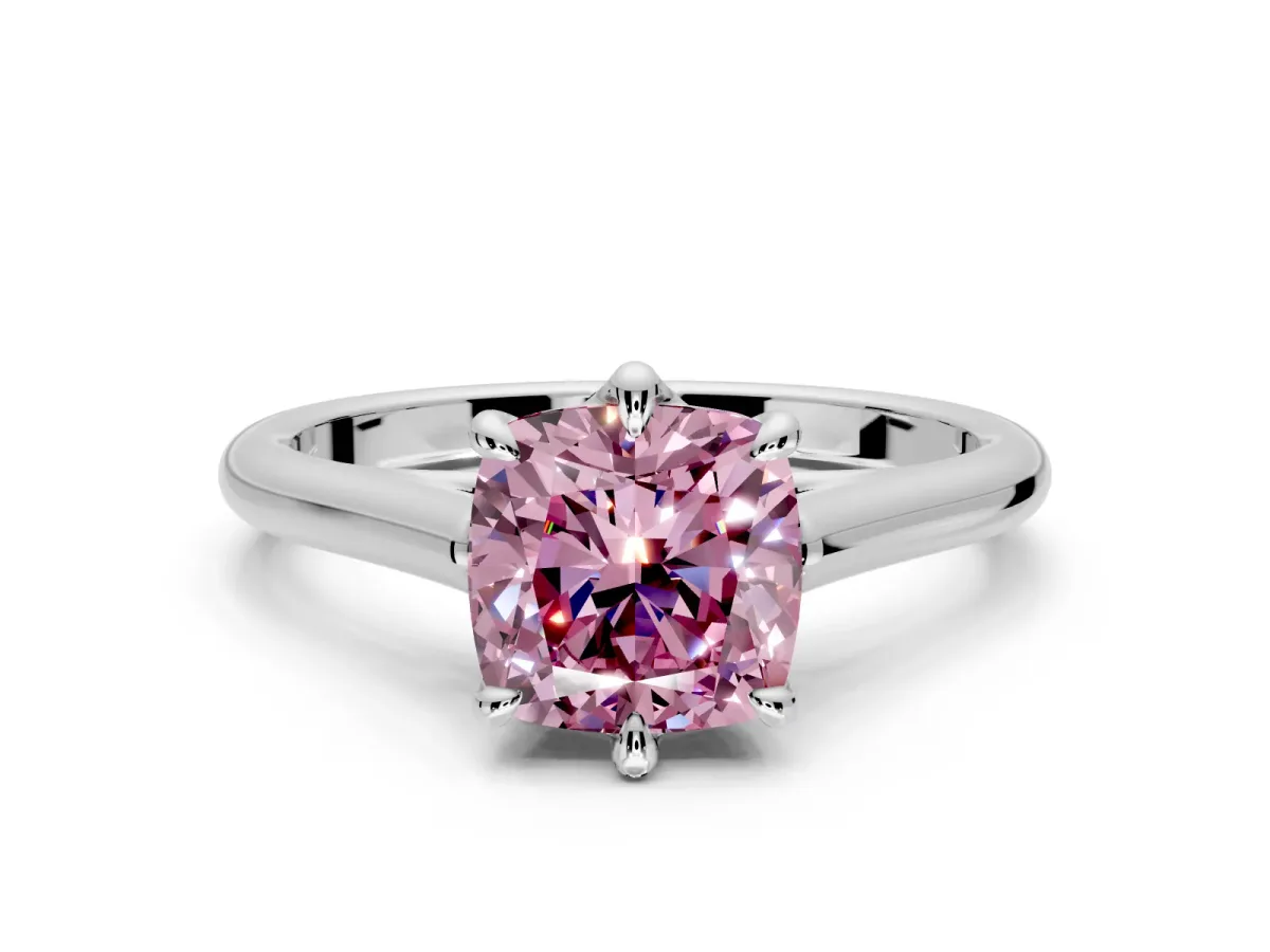 Solitaire Engagement Ring Setting for Fancy Pink Cushion Cut Center with Cathedral Band and Prong Head in Platinum