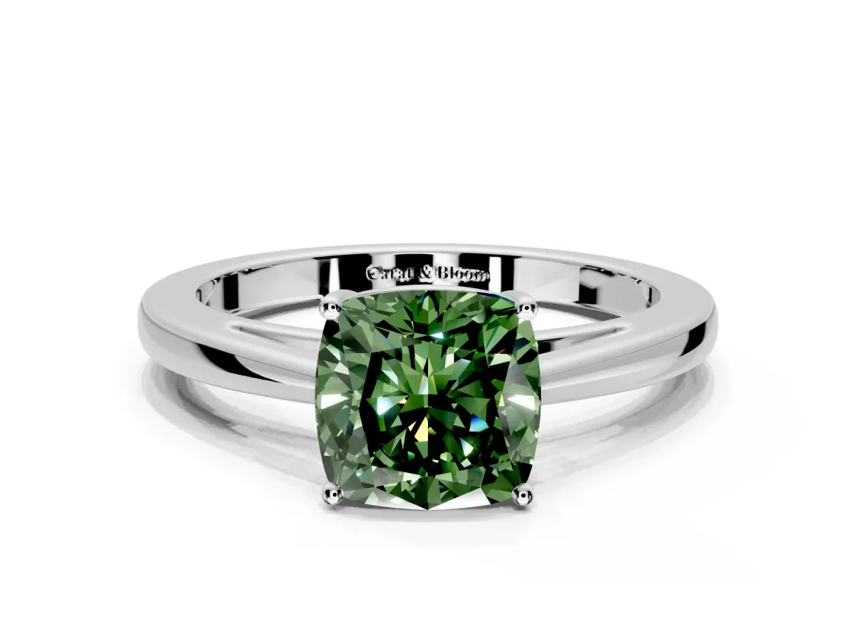 Solitaire Engagement Ring Setting for Fancy Green Cushion Cut Center with Open Cathedral Shoulders and Prong Head in Sterling Silver