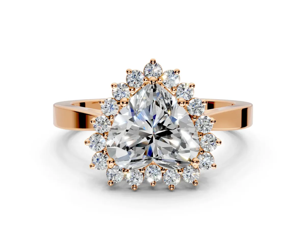 Starburst Halo Engagement Ring Setting for Heart-Shaped Center with Flat Cathedral Band and Prong Head in Rose Gold