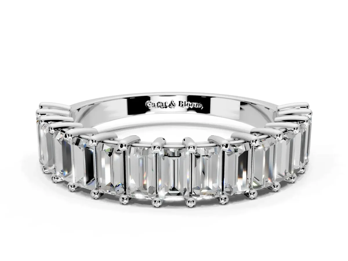 Baguette Lab-Grown Diamond Half Eternity Wedding Band with Shared-Prong Setting in Platinum