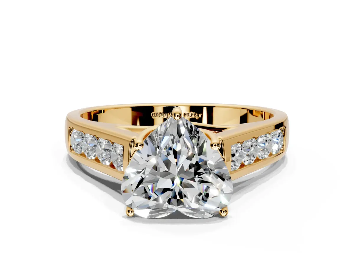 Solitaire Engagement Ring Setting for Heart-Shaped Center with Cathedral Channel Band and Prong Head in Yellow Gold