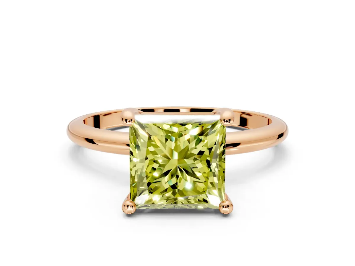 Minimalist Solitaire Engagement Ring Setting for Fancy Yellow Princess Cut Center with Thin Band and Prong Head in Rose Gold