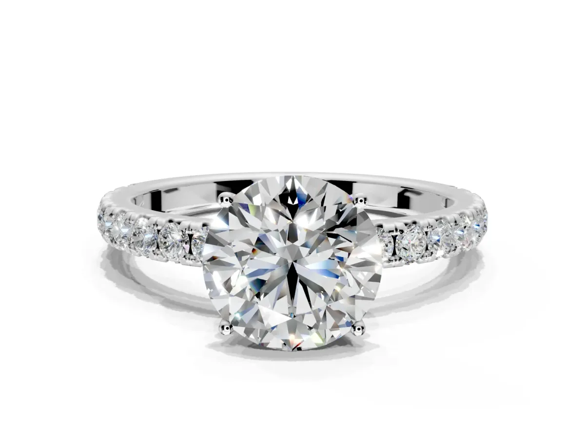 Solitaire Engagement Ring Setting for Round Cut Center with Large Accent Band and Prong Head in Platinum