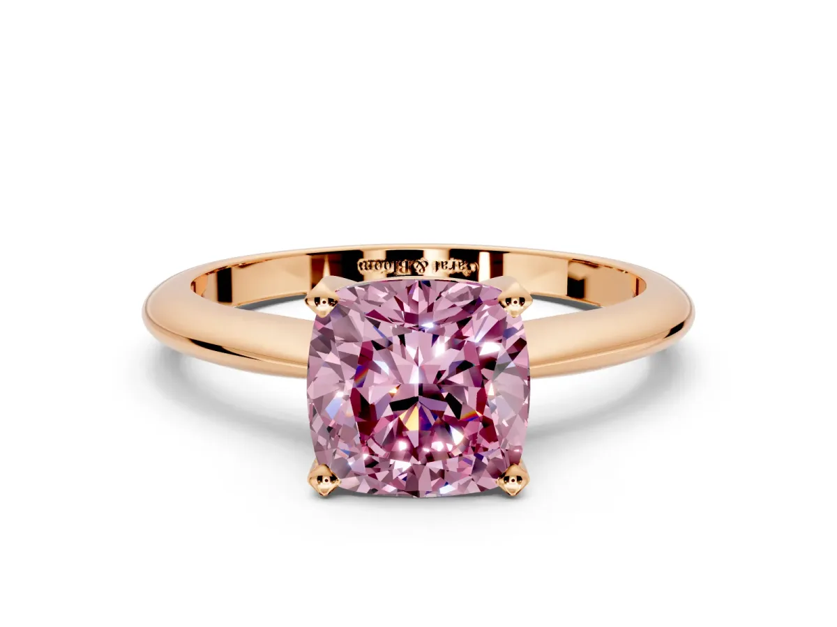 Solitaire Engagement Ring Setting for Fancy Pink Cushion Cut Center with Knife Ridge Band and Claw Prong Head in Rose Gold