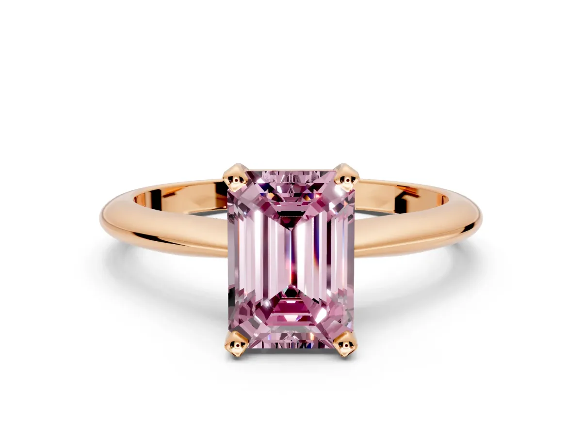 Solitaire Engagement Ring Setting for Fancy Pink Emerald Cut Center with Knife Ridge Band and Claw Prong Head in Rose Gold