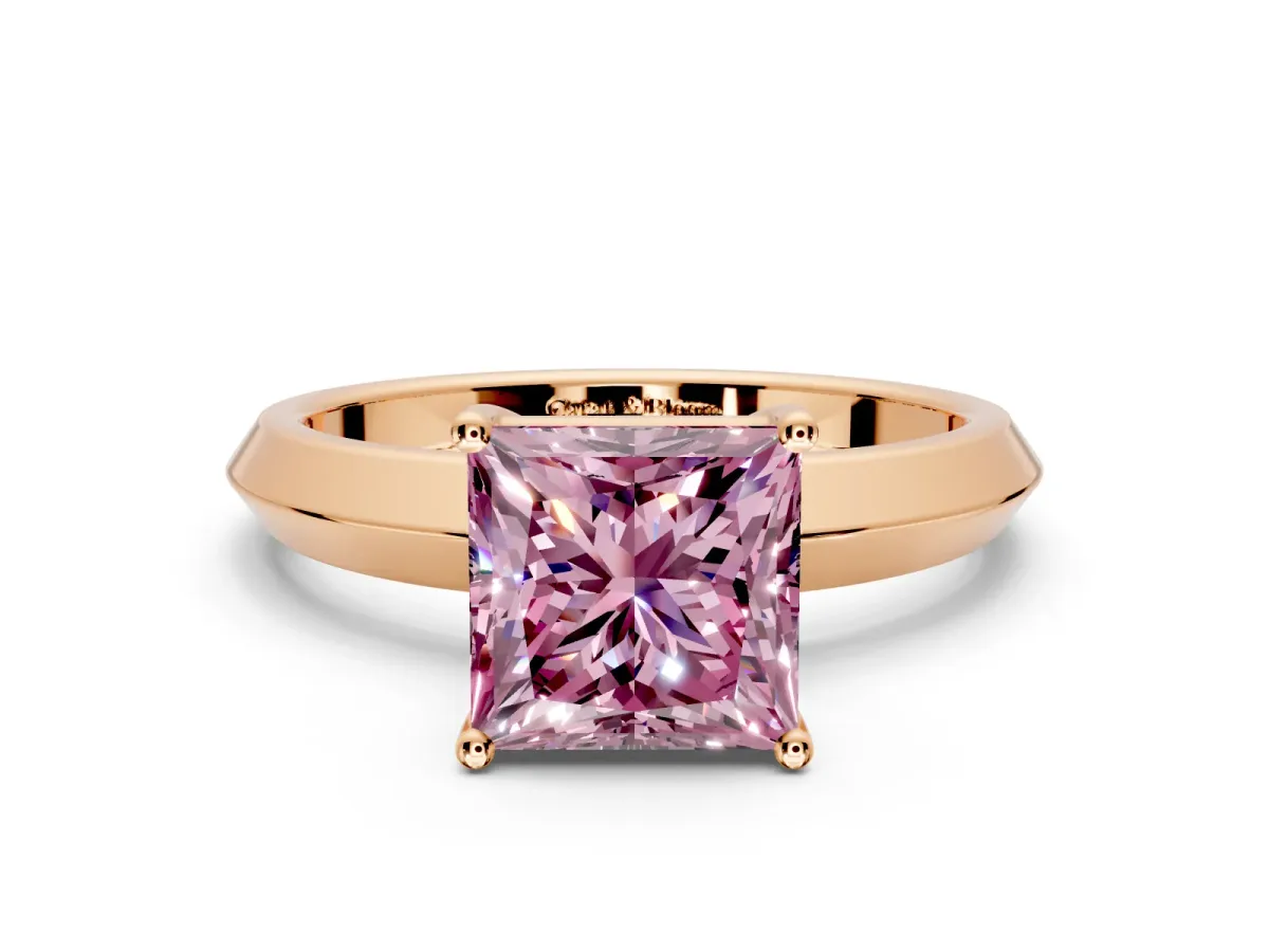 Solitaire Engagement Ring Setting for Fancy Pink Princess Cut Center with Wide Knife Ridge Band and Prong Head in Rose Gold