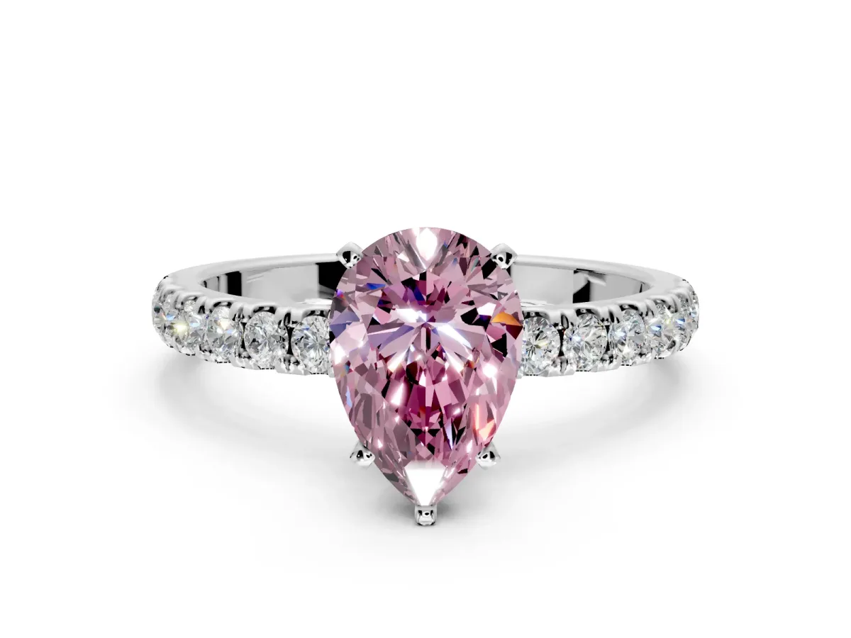 Open Basket Engagement Ring Setting for Fancy Pink Pear-Shaped Center with Pave Band and Prong Head in Platinum