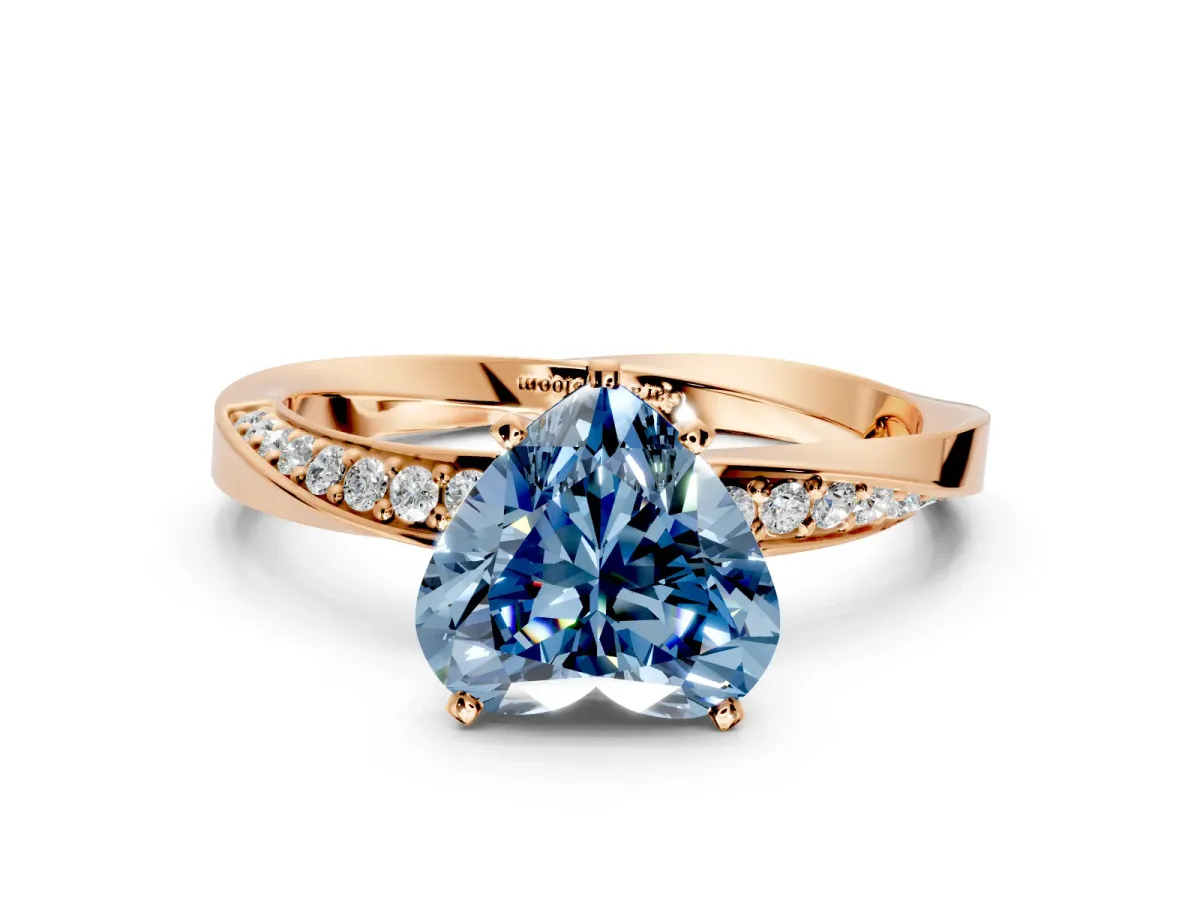 Side Accent Engagement Ring Setting for Fancy Blue Heart-Shaped Center with Accent Shoulders and Prong Head in Rose Gold