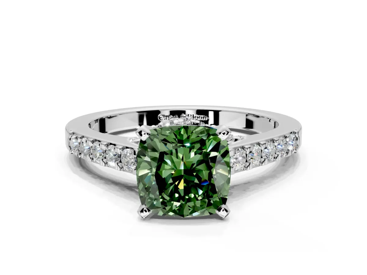 Solitaire Engagement Ring Setting for Fancy Green Cushion Cut Center with Crossover Accents and Prong Head in Platinum