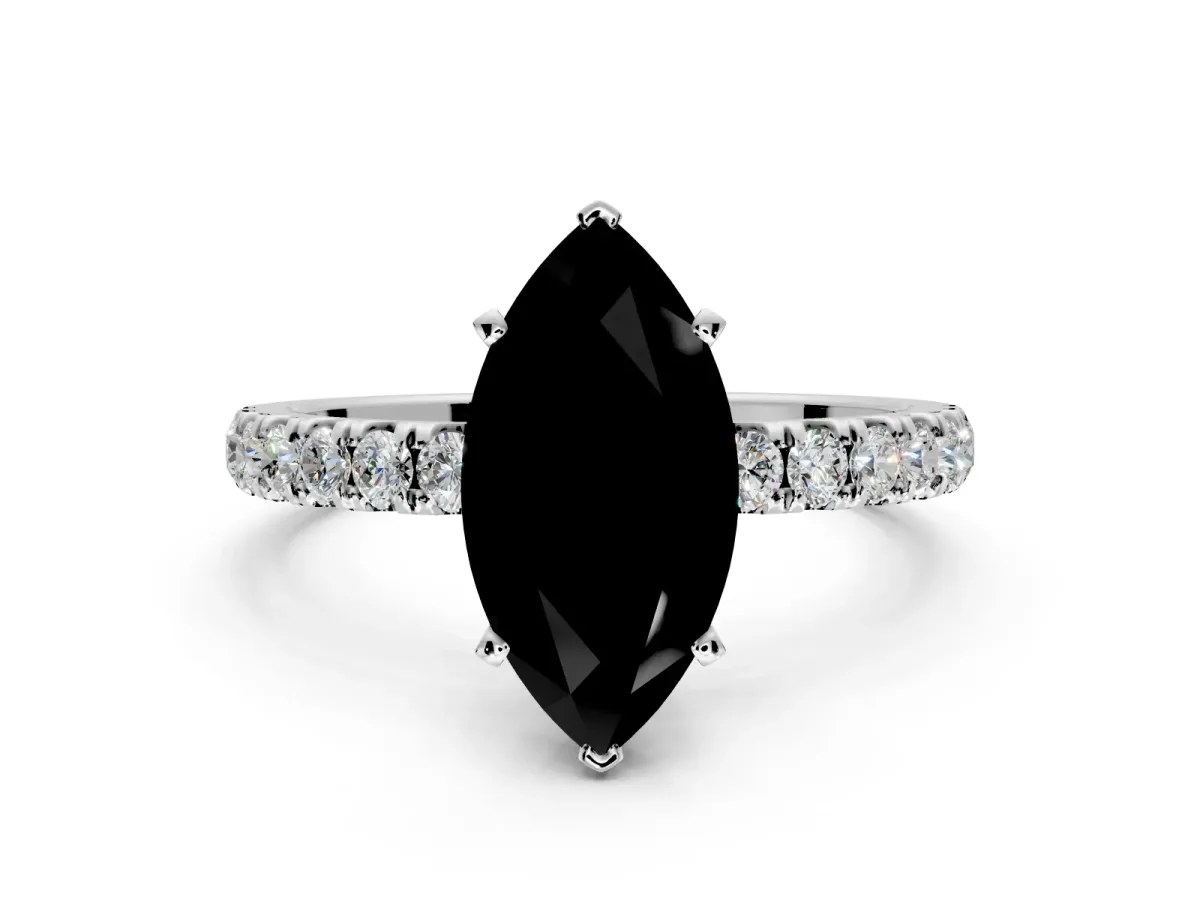 Open Basket Engagement Ring Setting for Fancy Black Marquise Center with Pave Band and Prong Head in Sterling Silver