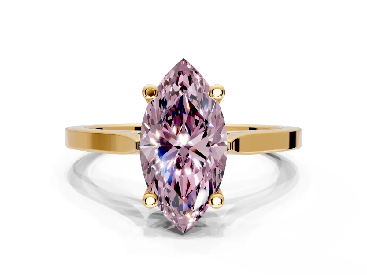 Solitaire Engagement Ring Setting for Fancy Pink Marquise Center with Tapered Shoulders and Prong Head in Yellow Gold