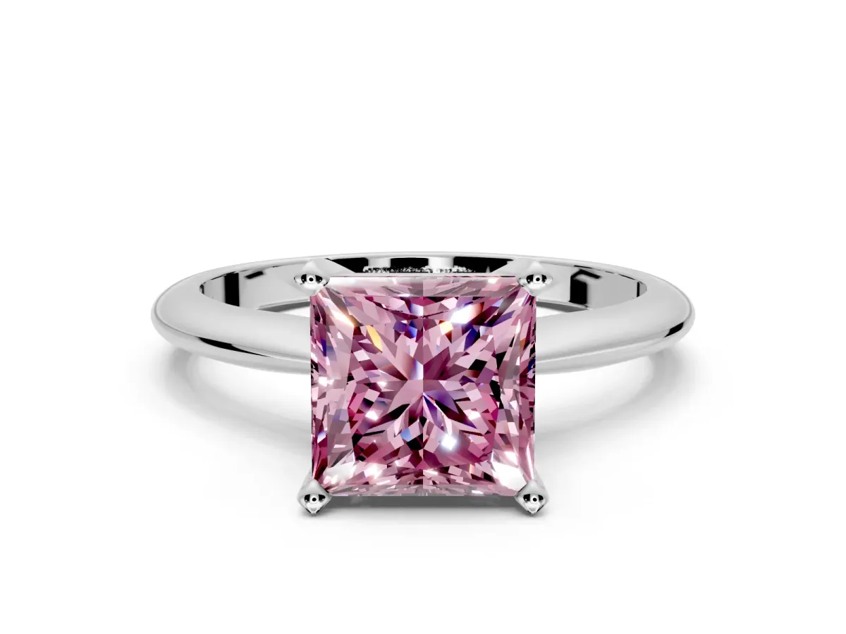 Solitaire Engagement Ring Setting for Fancy Pink Princess Cut Center with Knife Ridge Band and Claw Prong Head in Platinum