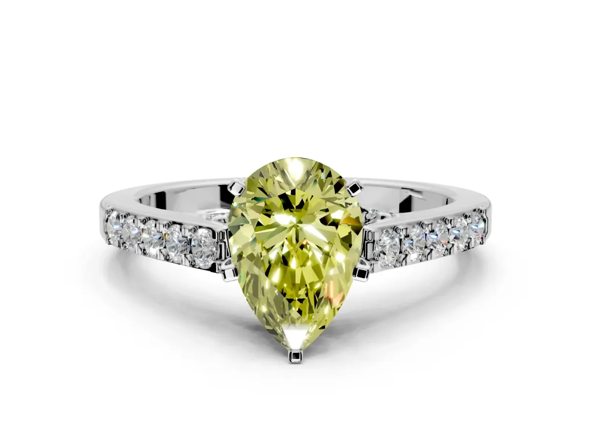 Solitaire Engagement Ring Setting for Fancy Yellow Pear-Shaped Center with Crossover Accents and Prong Head in White Gold