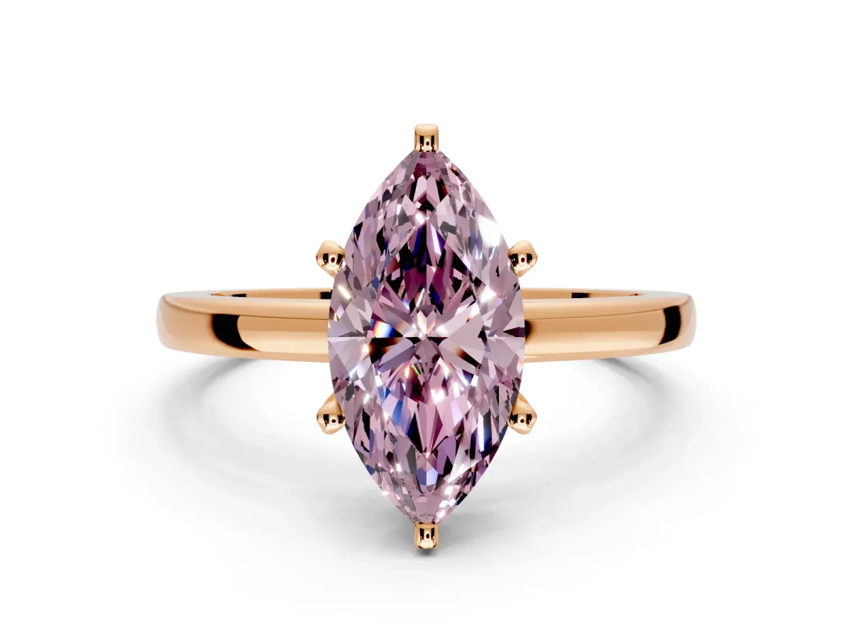 Solitaire Engagement Ring Setting for Fancy Pink Marquise Center with Basket Rail and Prong Head in Rose Gold