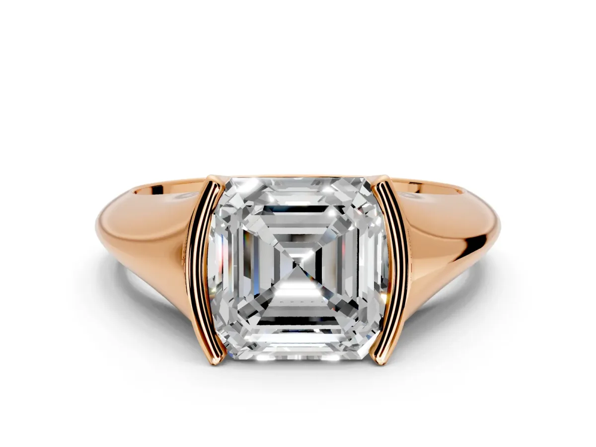 Tension Engagement Ring Setting for Asscher Cut Center with Wide Tapered Band and Tension Head in Rose Gold
