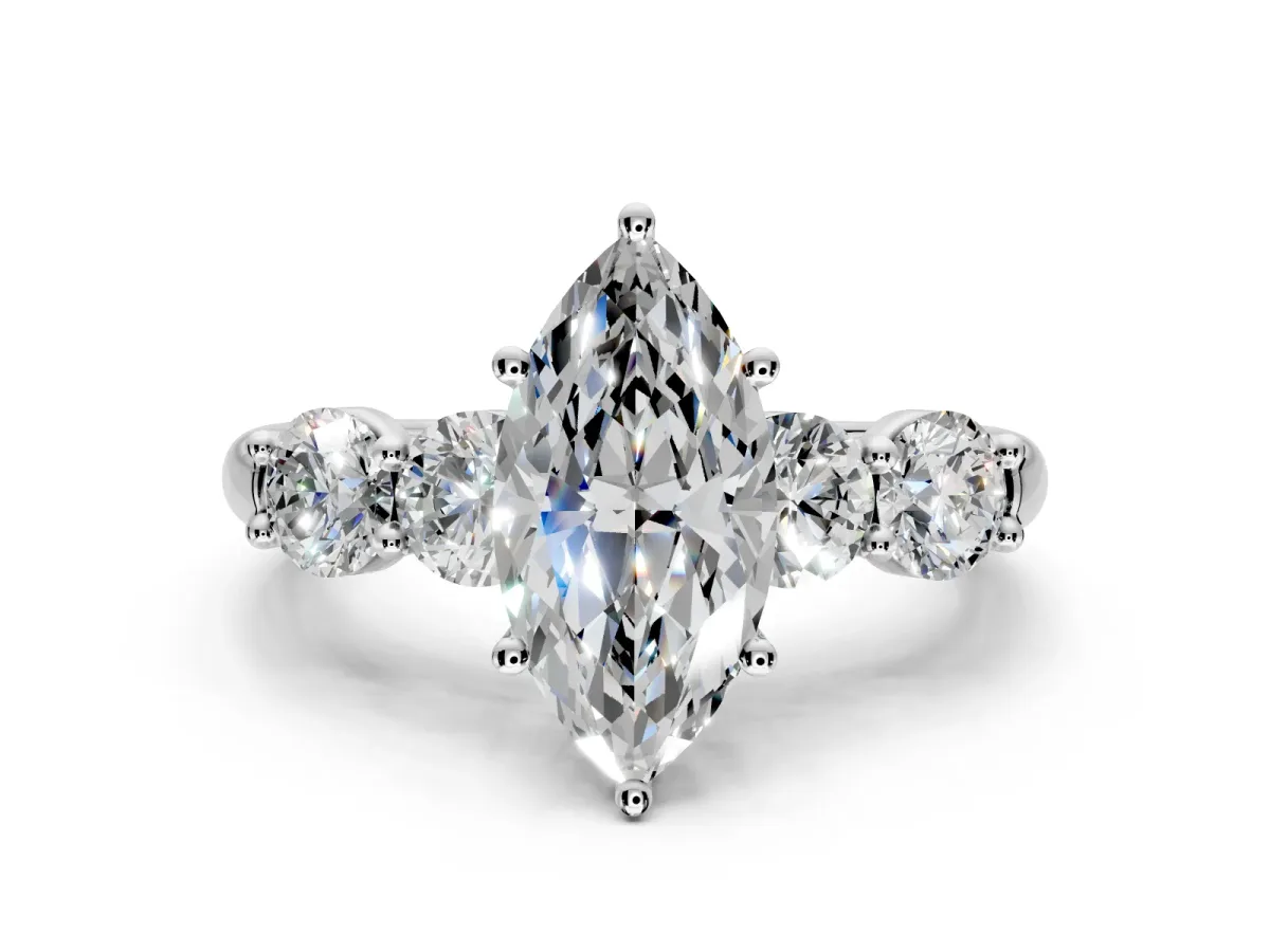 5 Stone Engagement Ring Setting for Marquise Center with Graduated Accents and Prong Head in Sterling Silver