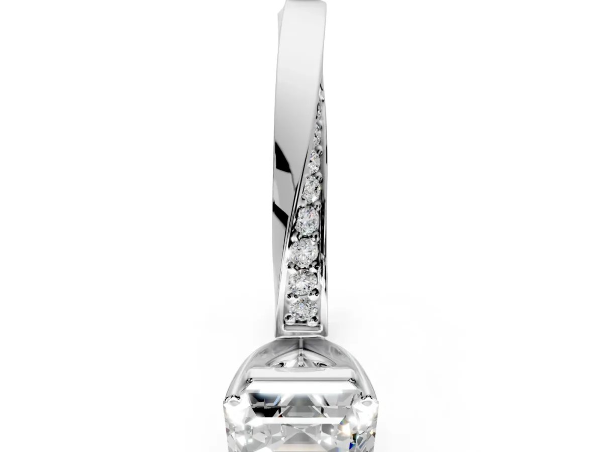 Side Accent Engagement Ring Setting for Asscher Cut Center with Accent Shoulders and Prong Head in Sterling Silver